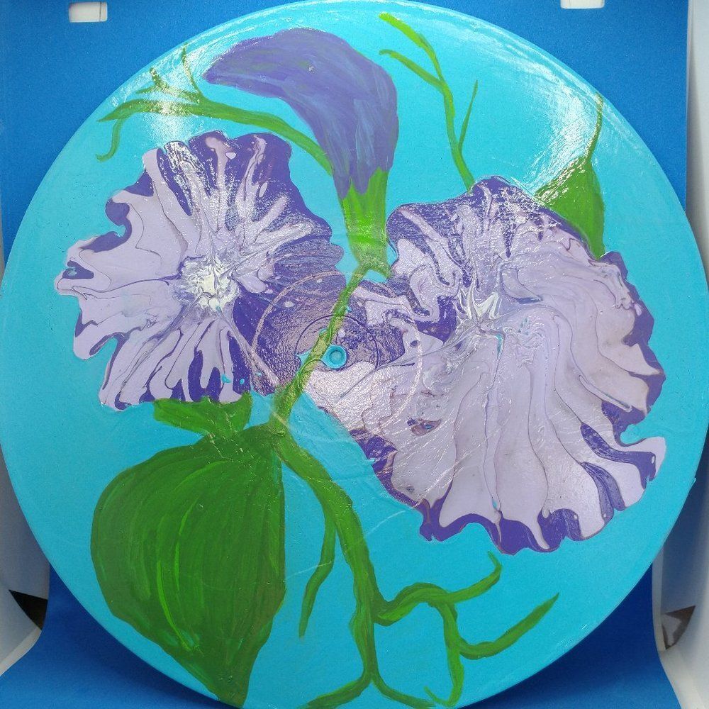 Hand Crafted Colorful Morning Glory Fluid Art Painting On 12" Vinyl Record